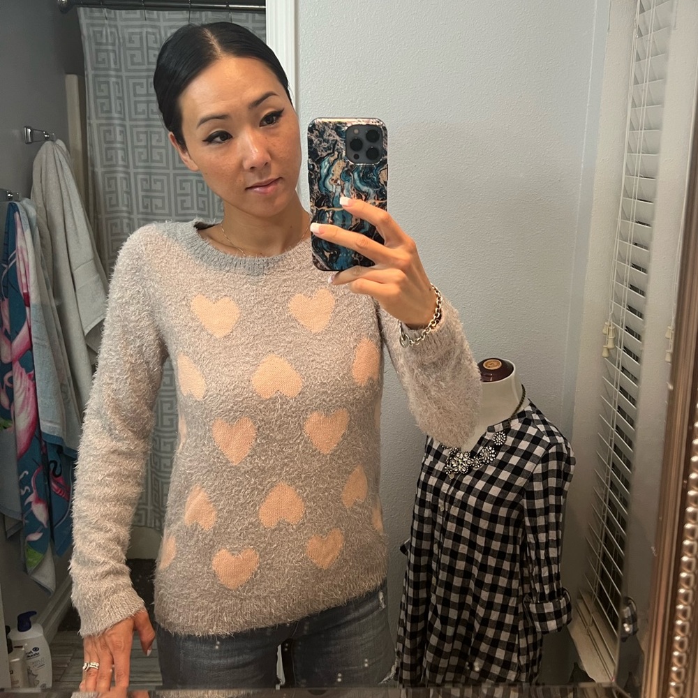 LC Lauren Conrad Fuzzy Heart Pullover Sweater